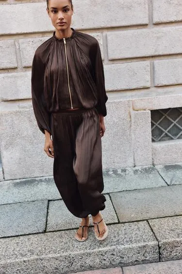 Атласные брюки-багги