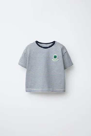 Майка в полоску с нашивкой «клевер»- Заказать в России