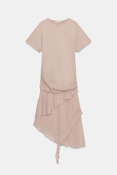 Zara Комбинированное платье с воланами