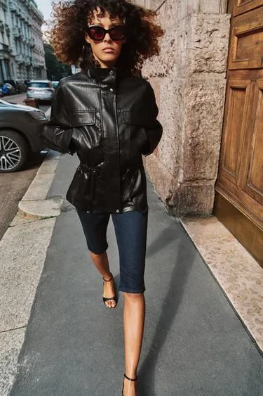 Куртка из искусственной кожи с воротником-стойкой