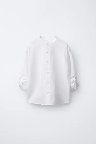 Рубашка-стойка из льна и хлопка- Заказать в России