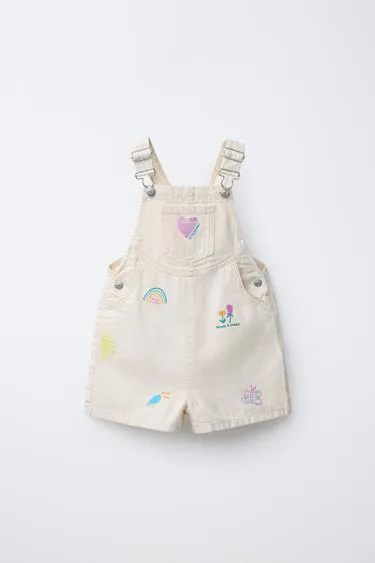 Короткий комбинезон из саржи с вышивкой