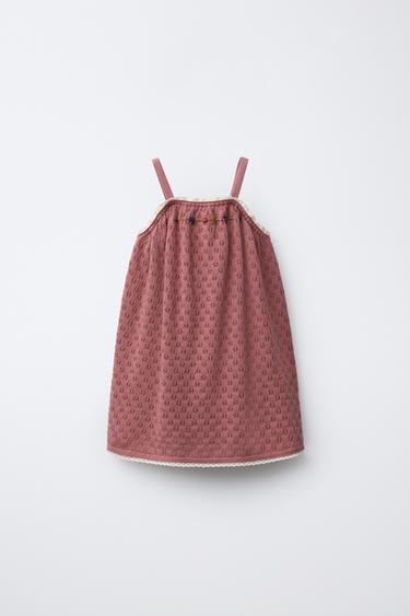 Zara Трикотажное платье с вышитыми цветами и кружевом