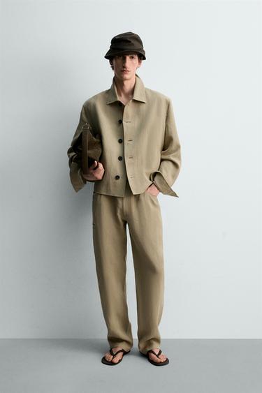 Zara Укороченная куртка-рубашка из 100% льна лимитированная серия