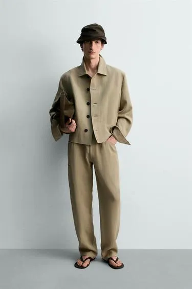 Укороченная куртка-рубашка из 100% льна лимитированная серия