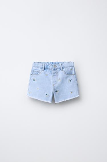 Zara Джинсовые шорты с вышивкой «ромашки»