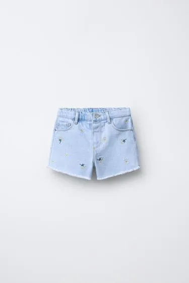 Джинсовые шорты с вышивкой «ромашки»- Заказать в России