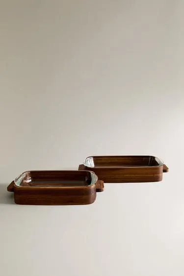 Форма для сервировки в духовке из боросиликатного стекла и дерева- Заказать в России