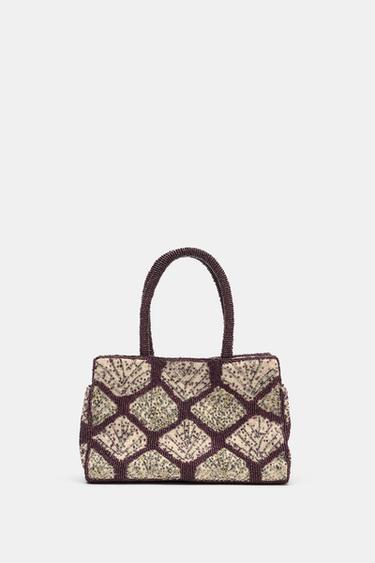 Zara Сумка-шопер с блеском и бусинами купить с доставкой.