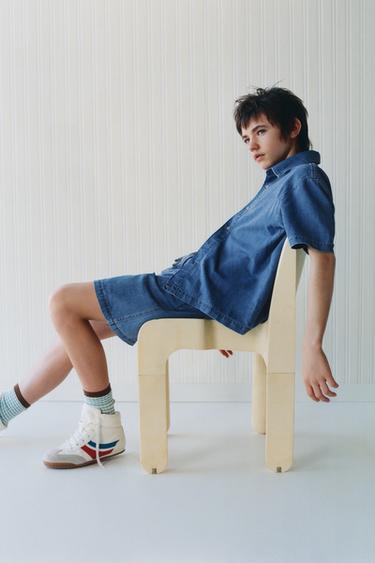 Джинсовая рубашка из хлопка и льна