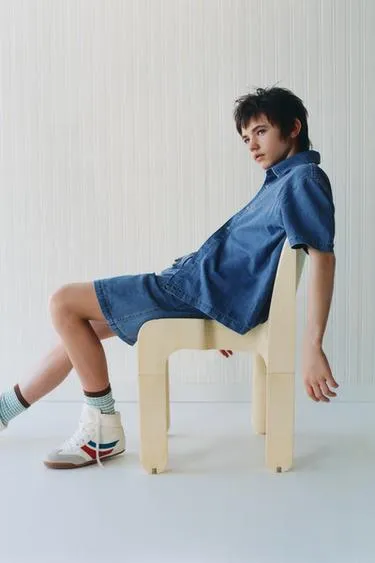 Джинсовая рубашка из хлопка и льна- Заказать в России