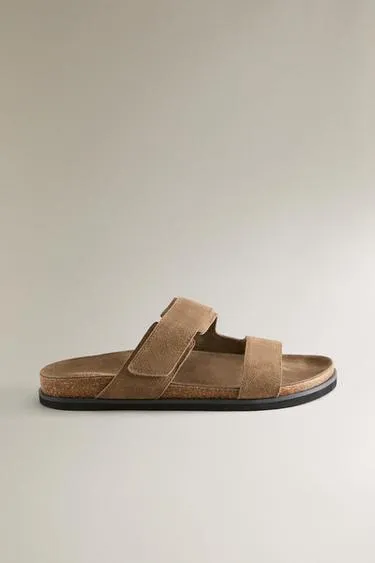 Сандалии из натуральной разделанной кожи с двумя ремешками- Заказать в России