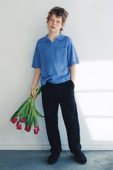 Zara Поло из грубого трикотажа с карманом