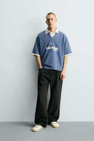 Укороченная рубашка поло с принтом- Заказать в России