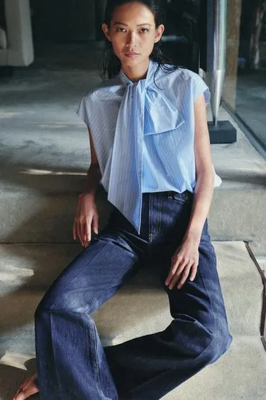 Рубашка в полоску с завязками — коллекция Zara «Zw»- Заказать в России