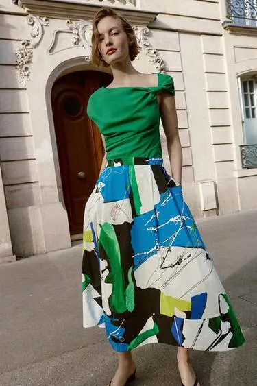 Юбка миди с принтом и складками- Заказать в России