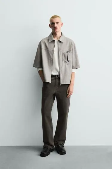 Куртка-рубашка свободного кроя из искусственной кожи