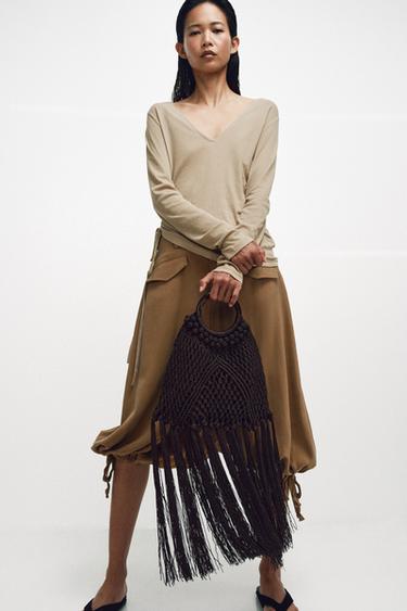 Zara Сумка из ткани с узлами и бахромой