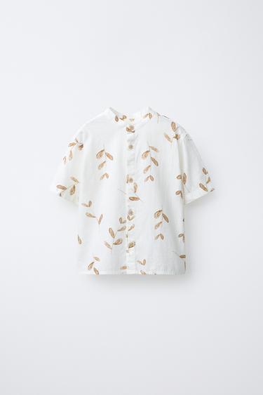Zara Рубашка с воротником-стойкой и принтом «листья»
