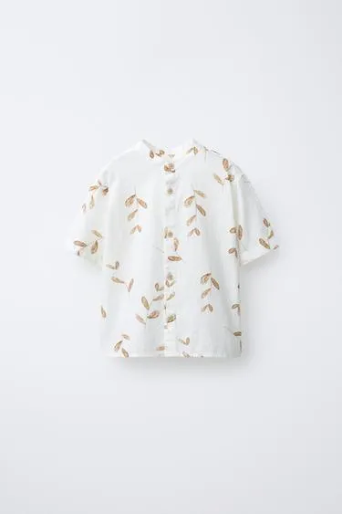 Рубашка с воротником-стойкой и принтом «листья»- Заказать в России