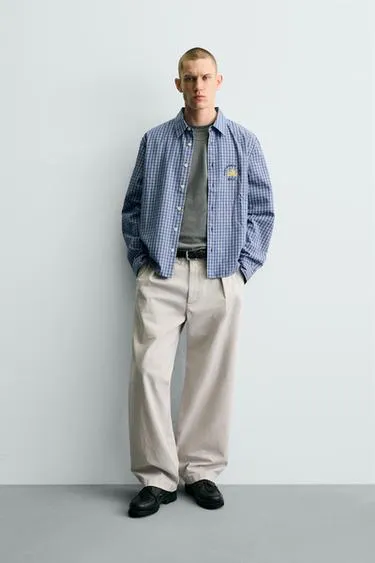 Укороченная рубашка в клетку с вышивкой- Заказать в России