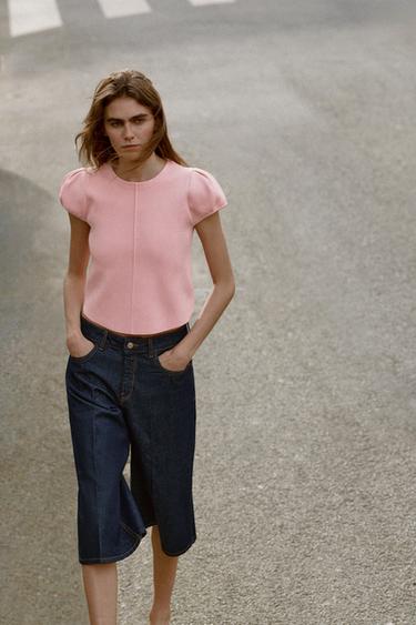 Zara Трикотажный топ с объемными рукавами