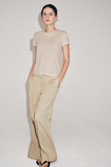 Zara Футболка из льна и хлопка с короткими рукавами