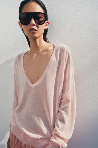 Zara Джемпер тонкой вязки с V-образным вырезом