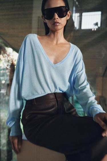 Zara Тонкий джемпер с V-образным вырезом