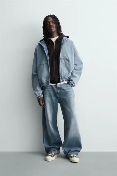 Куртка с капюшоном и эффектом потертости- Заказать в России