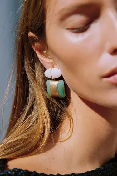 Двойные серьги с камнями из смолы- Заказать в России