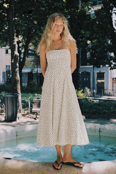Zara Миди-платье с горошком и воротником халтер купить с доставкой.