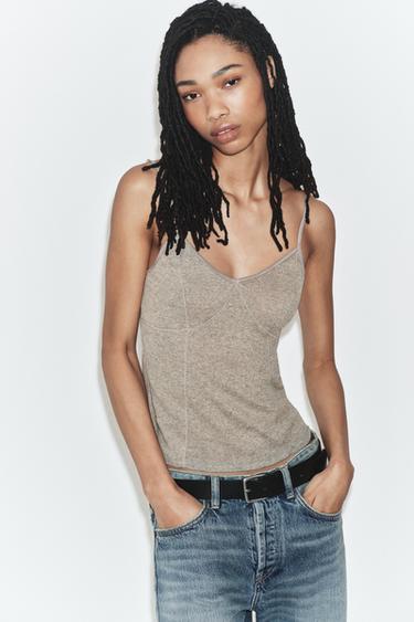 Zara Хлопковый топ на бретелях