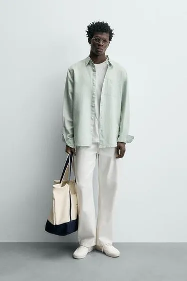 Рубашка классического кроя из льна и хлопка- Заказать в России