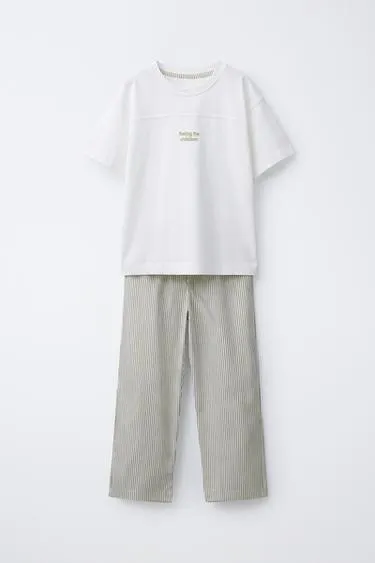 6-14 лет/пижама в полоску с принтом