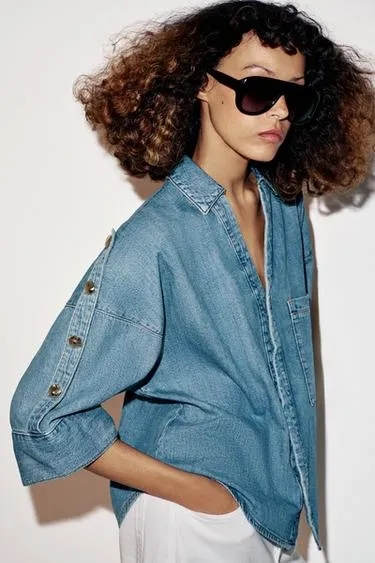 Джинсовая рубашка Z1975 с широкими рукавами