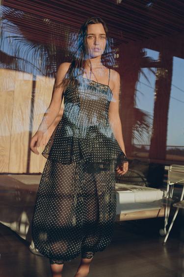 Брюки-шары в горошек с кружевом