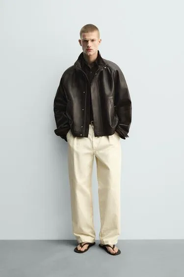 Кожаный бомбер- Заказать в России