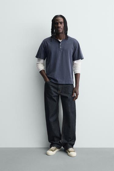 Zara Футболка хенли с эффектом потертости