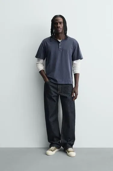 Футболка хенли с эффектом потертости- Заказать в России