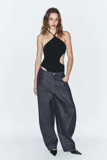 Боди халтер с вырезами из эластичного трикотажа- Заказать в России