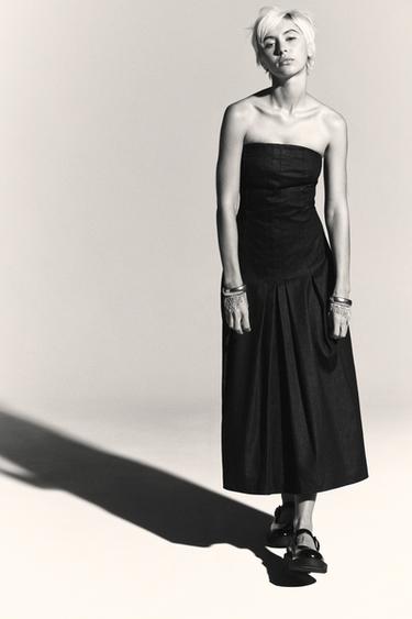 Zara Джинсовое платье миди TRF без бретелек