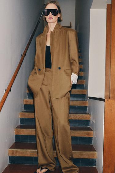 Zara Льняной пиджак с двубортной застежкой и подвёрнутыми рукавами