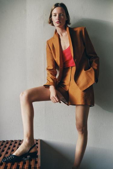 Zara Блейзер из смесового льна с обтянутыми пуговицами