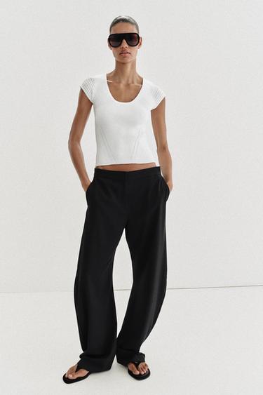 Zara Трикотажный топ с комбинированными рукавами купить с доставкой.