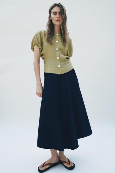 Zara Топ из льна с объемными рукавами