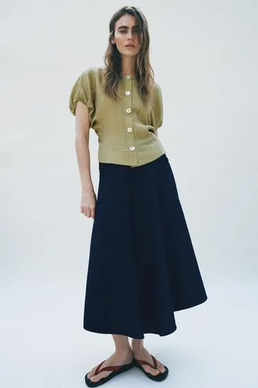 Топ из льна с объемными рукавами- Заказать в России