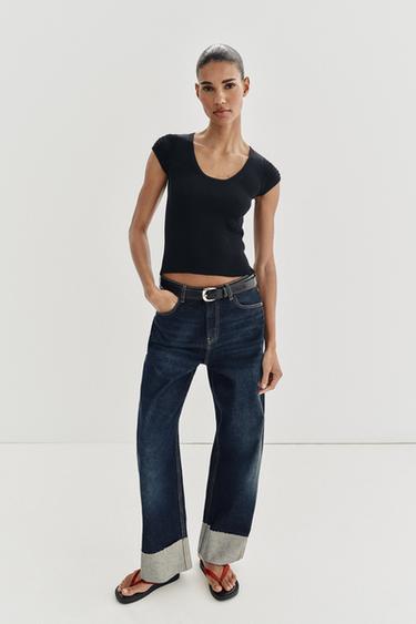 Zara Трикотажный топ с комбинированными рукавами купить с доставкой.