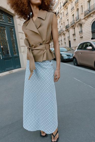 Zara Жилет с двубортной застежкой на поясе и наплечниками