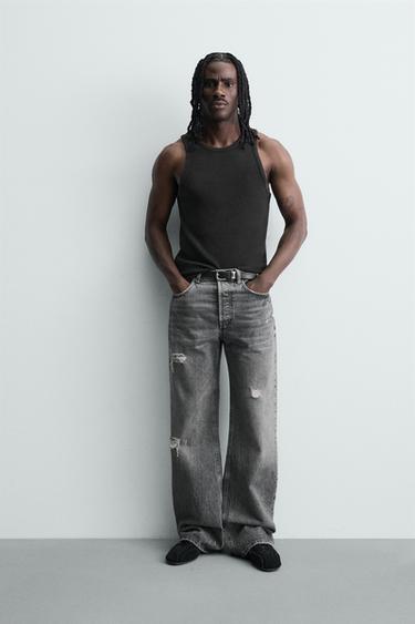 Zara Майка в рубчик с эффектом потертости